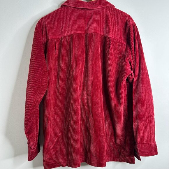 LL Bean Corduroy Shirt Jacket Womens L Red Flannel Lined Button Up Shacket Warm - Picture 5 of 11
